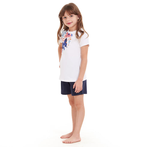 Girls summer pajama set Flowers t-shirt + Navy shorts
